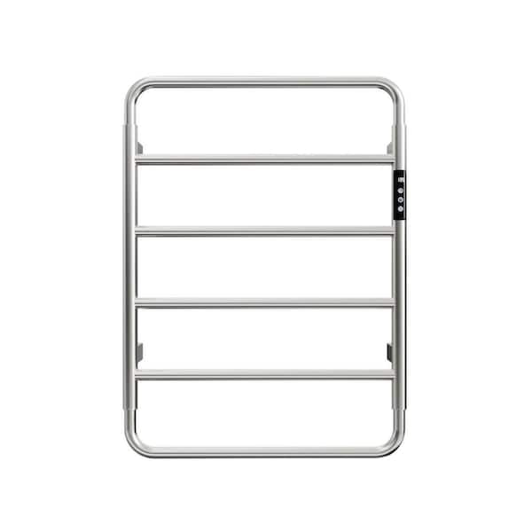 6-Bars Plug Electric Heated Towel Warmer Wall Mount in Hardwired Brushed, Smart Temperature Control, Digital Display