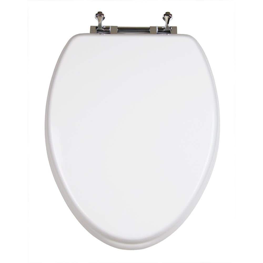 White Elongated MDF Toilet Seat with Chromed Hinges