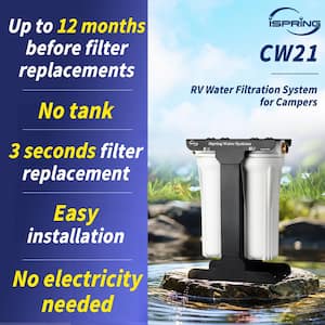 CW21 2-Stage Whole House Water Filtration System for RV, Sediment CTO Carbon Block Filters, Tankless, BPA Free