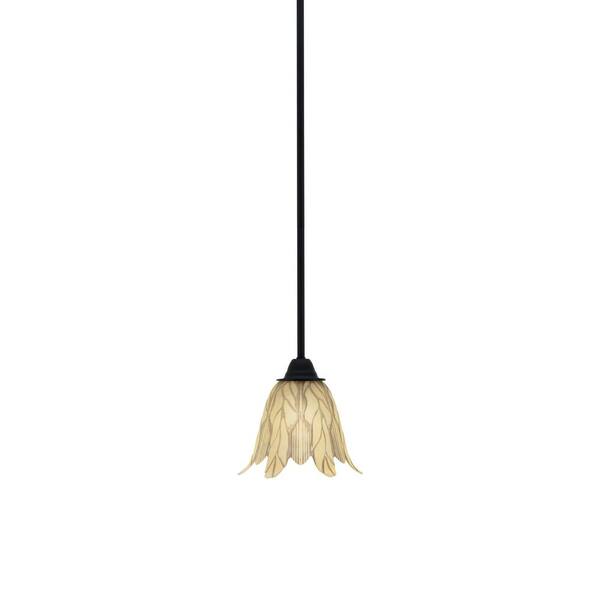 Unbranded Madison 100-Watt 1-Light Matte Black Shaded Pendant Light with 7 in. Vanilla Leaf Shade, No Bulb Included