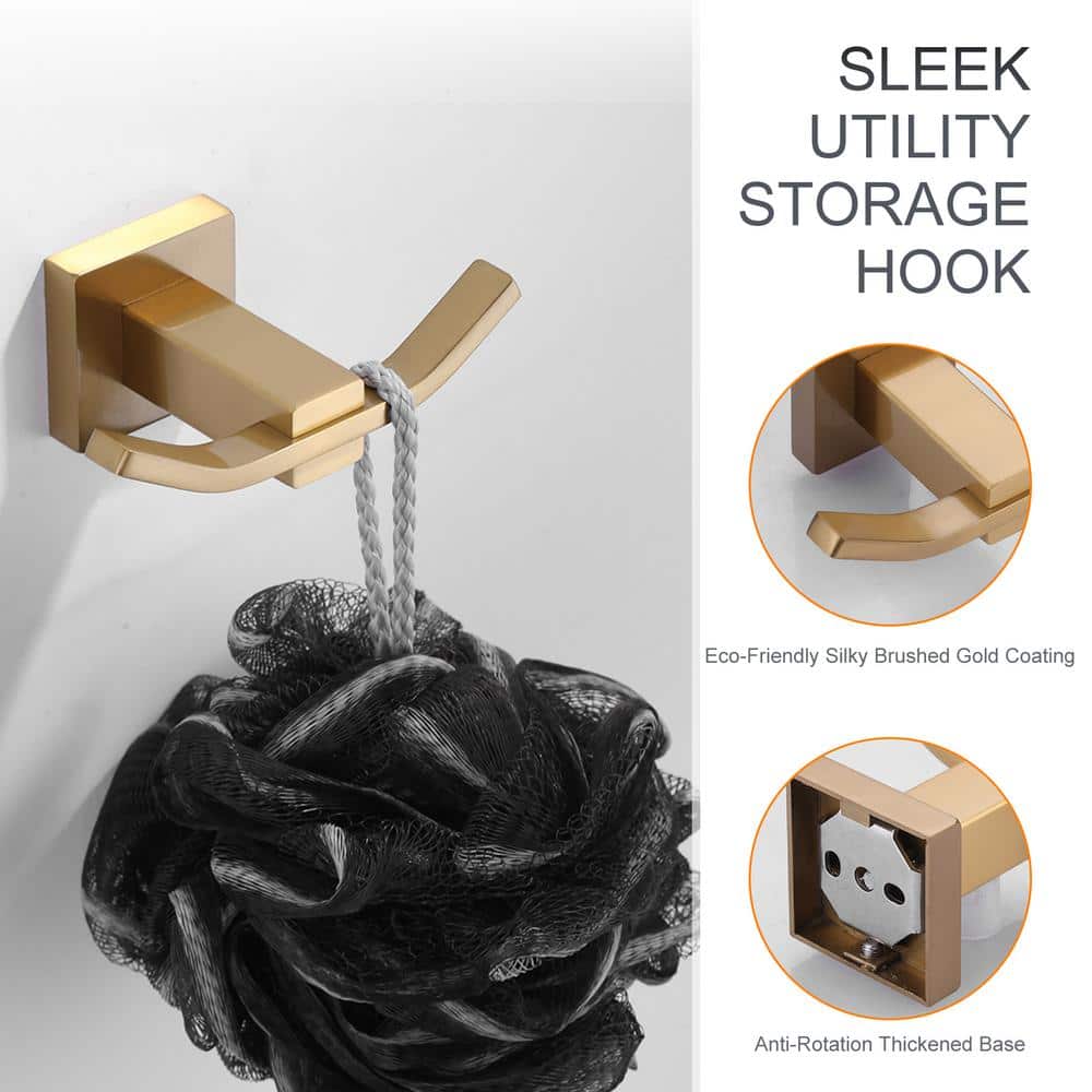 Brushed Gold Stainless Steel Double J-Hook Towel Holder
