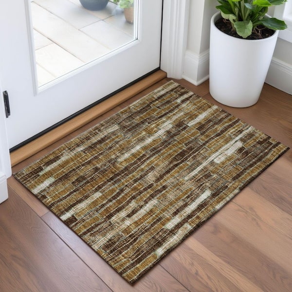 Mayfield Premium Machine Washable Abstract AMF1301 Mocha 2 ft. x 3 ft. Area Rug