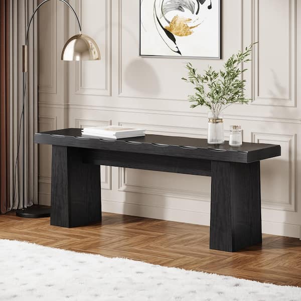 BYBLIGHT Farmhouse Black Wooden 47.24 in. Double Pedestal Dining Table Bench, 2 Seating Shoe Bench, Indoor Bedroom Entryway Bench
