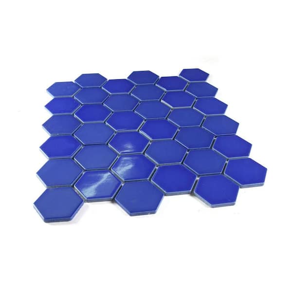 ABOLOS Monet Blue 11 in. x 12 in. Hexagon Glossy Porcelain Mosaic