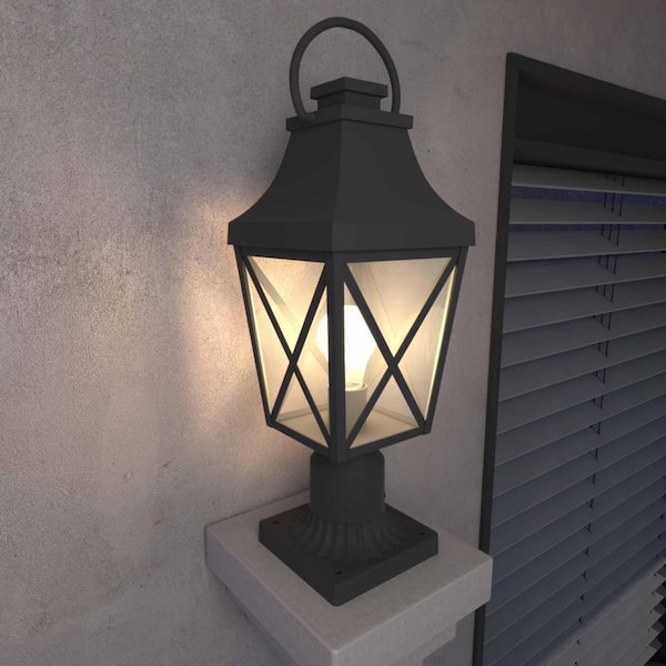 21.3 in. Textured Black Outdoor Line Voltage Post Light with Pier Mount Base for Gardens, Yards Or Entrances (2-Pack)