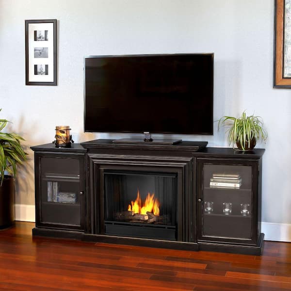 Real Flame Frederick Entertainment 72 in. Media Console Ventless Gel Fuel Fireplace in Blackwash