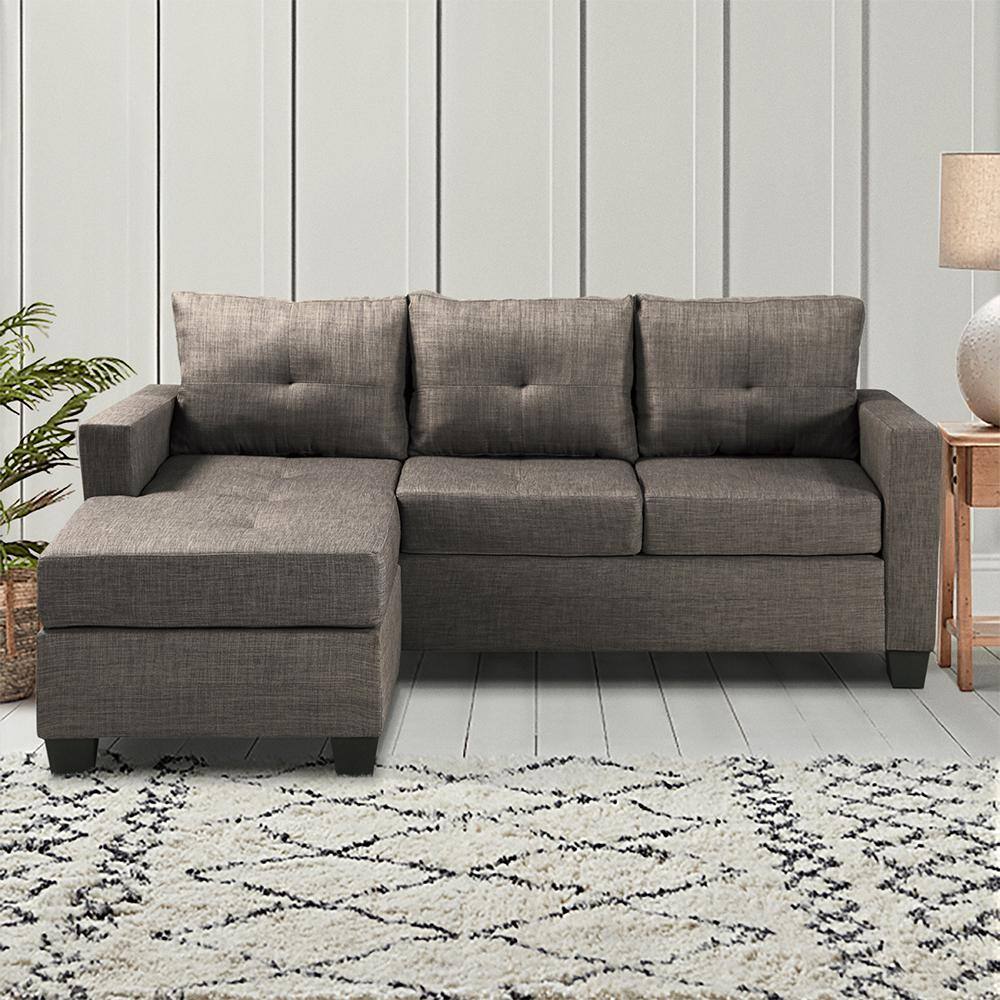 Contemporary Phelps 78'' Brown Reversible Sofa Chaise