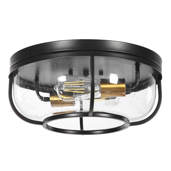 TRIBESIGNS WAY TO ORIGIN 14 in. 2-Light Black Flush Mount Ceiling Light with Bubble Glass Shape