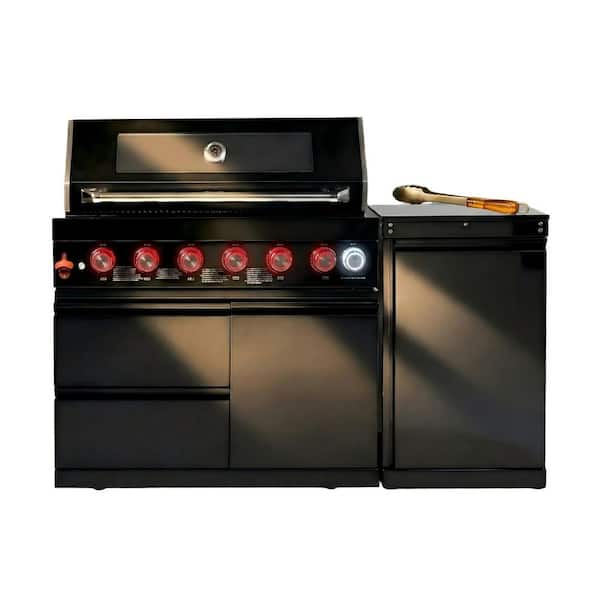 6-Burner Propane Outdoor Kitchen Grill Island with Rotisserie, Sink and Granite Countertop in Stainless Steel