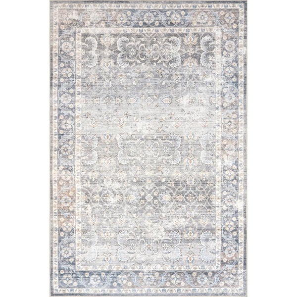 nuLOOM Ivette Persian Spill-Proof Machine Washable Gray 4 ft. x 6 ft. Area Rug