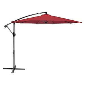 10 ft. Steel Cantilever Offset Outdoor Patio Umbrella with Crank Lift, Red