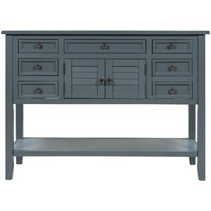 45 in. Blue Rectangle Wood Console Table with 7-Drawers Buffet Table with Cabinet and Bottom Shelf for Living Room