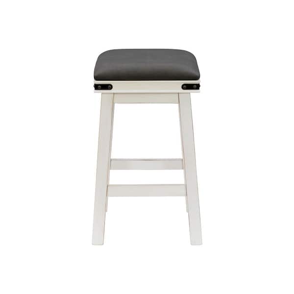 Blashaw 24 in. Off White Backless Wood Counter Upholstered Stool with Faux Leather Seat