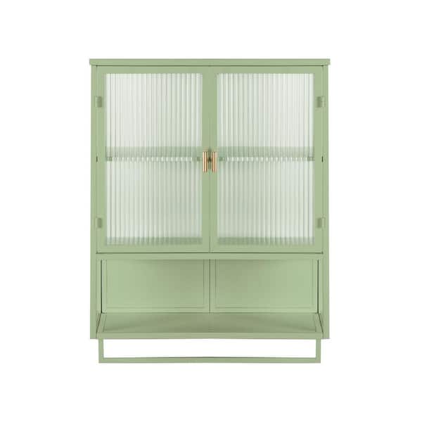 COWLOWN 23.62 in. W x 9.06 in. D x 30.71 in. H Bathroom Storage Wall Cabinet in Green with an Open Shelf, and Towel Rack