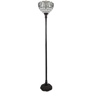 72 in. Brown and White 1 Dimmable (Full Range) Torchiere Floor Lamp for Living Room with Glass Dome Shade