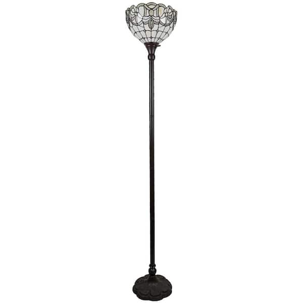 HomeRoots 72 in. Brown and White 1 Dimmable (Full Range) Torchiere Floor Lamp for Living Room with Glass Dome Shade