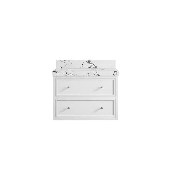 Willow Collections Roswell Floating 30 in. Single Sink Freestanding White Bath Vanity with Viola Night Qt. Top Unassembled
