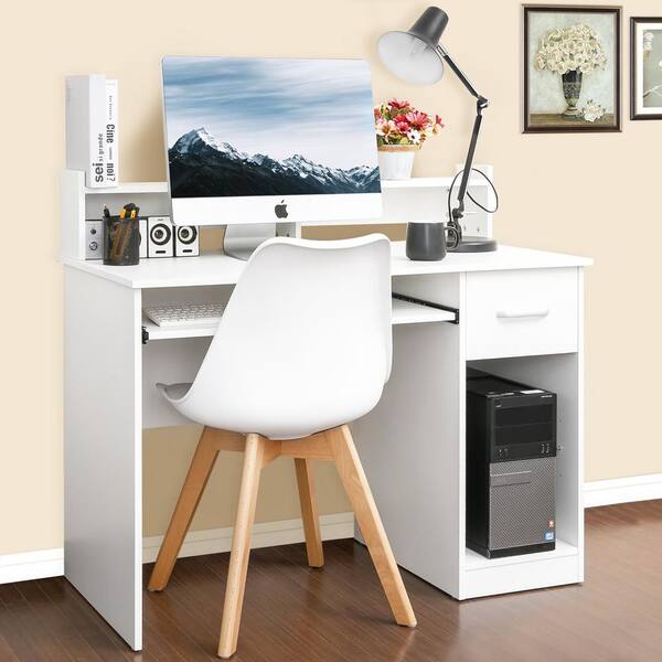 Harper & Bright Designs White Computer Writing Desk with Hutch and Keyboard Tray