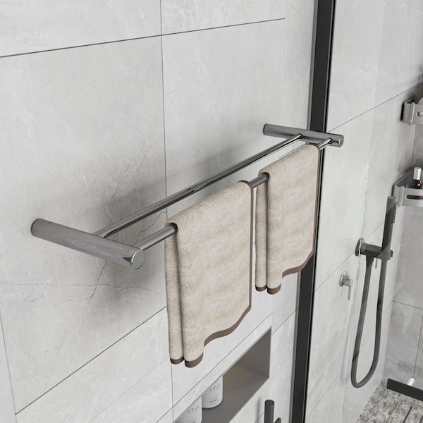 2-Piece Set 23.62-inch Modern Wall Mounted Bathroom Towel Bar Stainless Steel Bath Accessory Double Towel Bar in Silver
