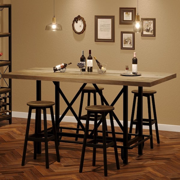 Kearsten Rustic Gray 35.43 in. Counter Height Bar Table, Narrow Long Bar Table Pub Table with Footrest for 4-6-People