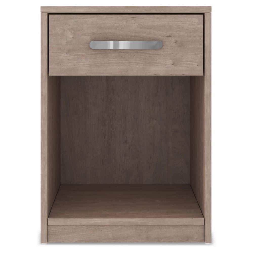 Transitional Beige 1-Drawer Nightstand with Satin Nickel Pulls