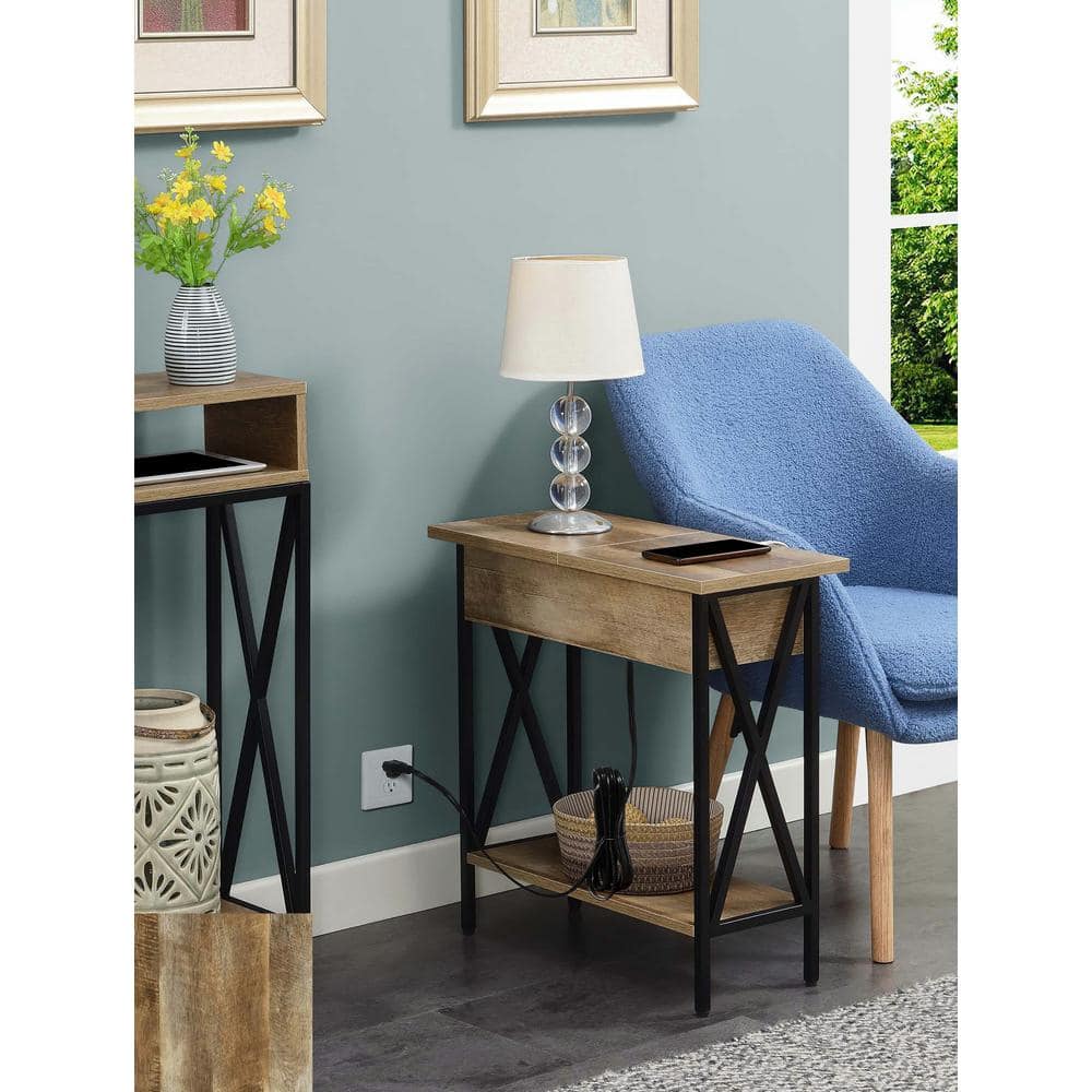 Tucson Weathered Barnwood & Black Flip Top End Table with Charging Station