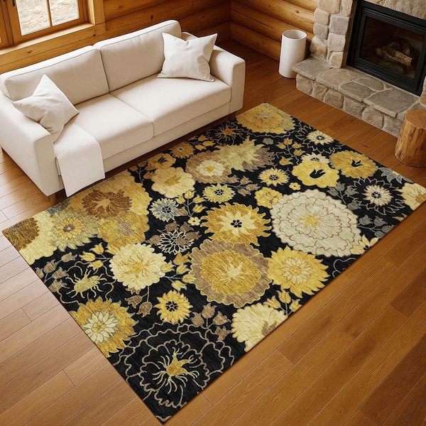 Chantille Machine Washable Indoor/Outdoor Abstract ACN2294 Black 3 ft. x 5 ft. Area Rug