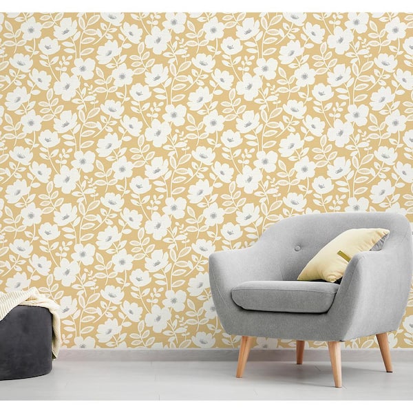 Bergman Mustard Scandi Flower Strippable Roll (Covers 56.4 sq. ft.)