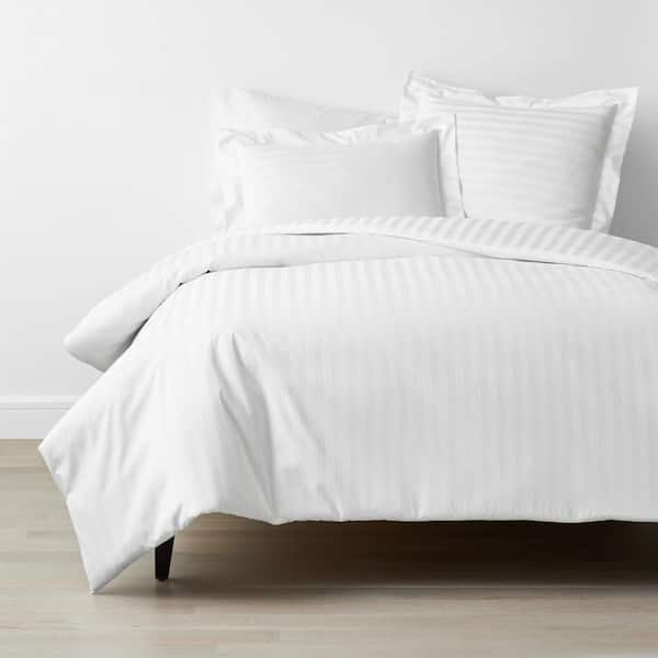 The Company Store Company Cotton Dobby Stripe Wrinkle-Free Sateen White King Cotton Duvet Cover