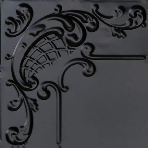 FROM PLAIN TO BEAUTIFUL IN HOURS Take Home Sample - Baby's Breath Satin Black 1 ft. x 1 ft. Decorative Tin Style Nail Up Ceiling Tile (1 sq. ft./case)