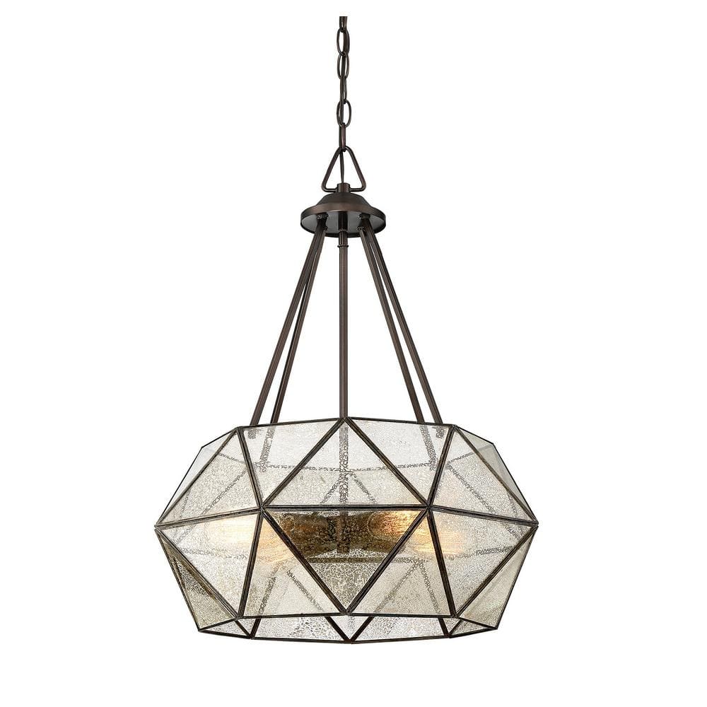 Tartan Geometric 20" Mercury Glass Pendant in Oiled Burnished Bronze
