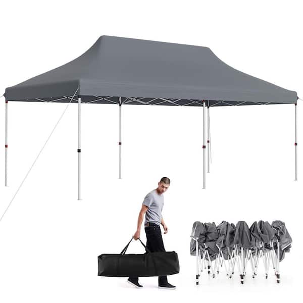 Costway 10 ft. x 20 ft. Grey Pop-up Canopy Sun Protection Tent with Carrying Bag