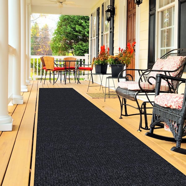 Sweet Home Stores Ribbed Waterproof Non-Slip Rubber Back Solid Runner Rug 2  ft. W x 6 ft. L Black Polyester Garage Flooring SH-SRT704-2X6 - The Home  Depot