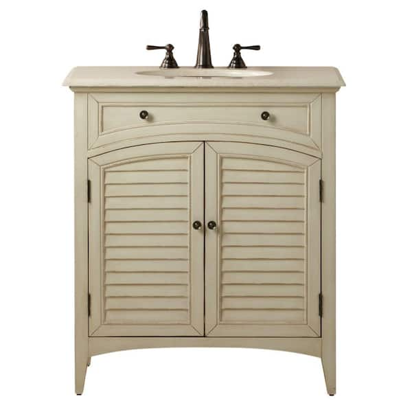 Home Decorators Collection Cape Cod 32 in. W x 20 in. D Single Bath Vanity in Antique White with Marble Vanity Top in White