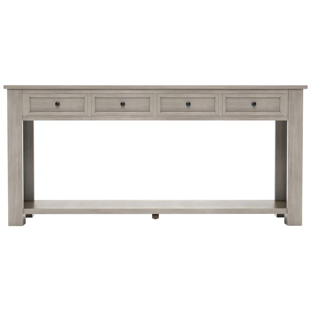 63 in. W x 14 in. D x 30 in. H Gray Wash Linen Cabinet Console Table with S
