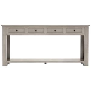 63 in. W x 14 in. D x 30 in. H Gray Wash Linen Cabinet Console Table with Storage Drawers and Bottom Shelf