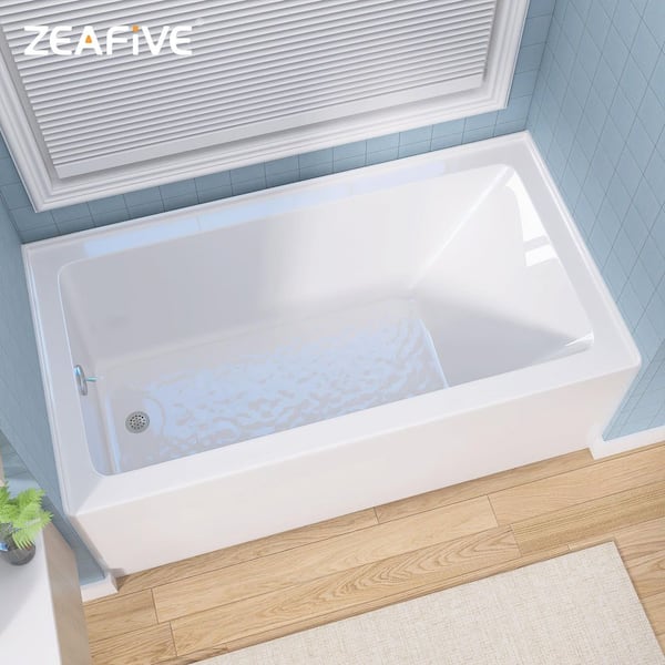 Vub 60 in. x 30 in. Apron Front Soaking Bathtub with Left Drain Hole Acrylic Alcove Skirt Walk-in Tub in White