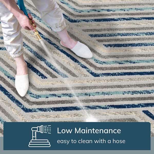 Dorado Neema Modern Geometric Grey Blue 2 ft. 7 in. x 9 ft. 10 in. Runner High-Low Indoor/Outdoor Area Rug