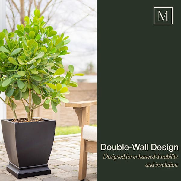 Mayne Acadia 16 in. Square Self-Watering Black Polyethylene