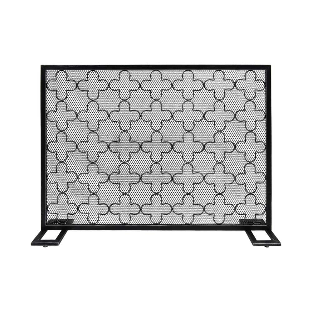 Black Brushed Silver Iron Single Panel Fireplace Screen