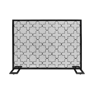 Alleghany Modern Black and Brushed Silver Single Panel Iron Fire Screen