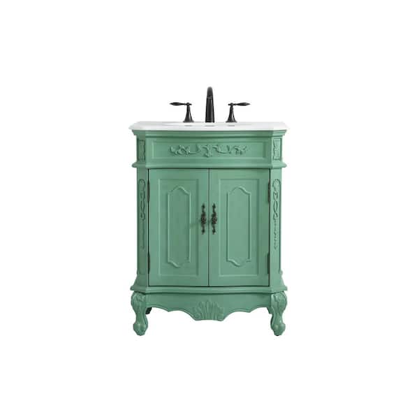 Unbranded Simply Living 27 in. W x 21 in. D x 36 in. H Bath Vanity in Vintage Mint with Ivory White Engineered Marble