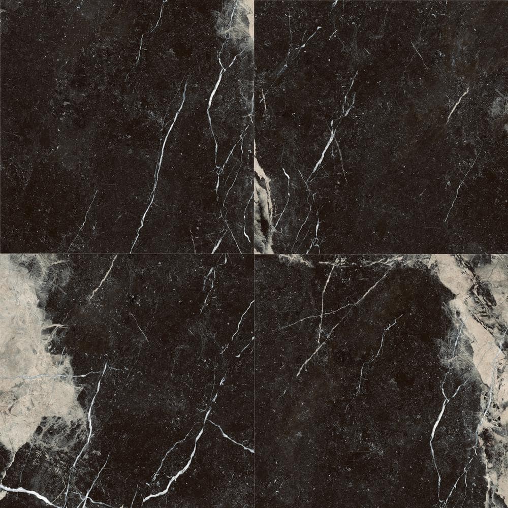Large Black and Beige Marble Look Satin Porcelain Tile