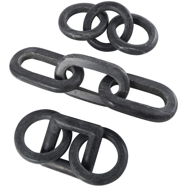 Litton Lane Black Marble 3 Link Chain Sculpture with Various Shapes and Sizes (Set of 3)