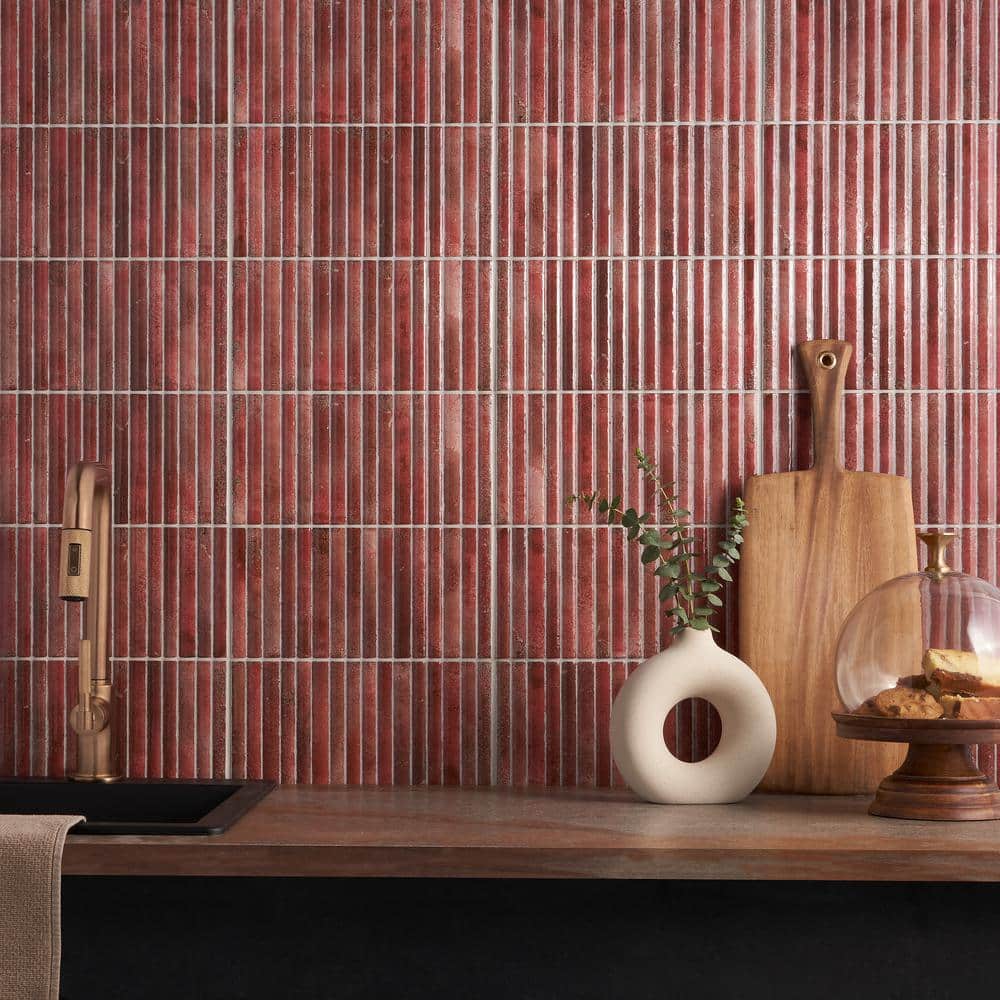 Red Polished Fluted Ceramic Subway Wall Tile 6x12