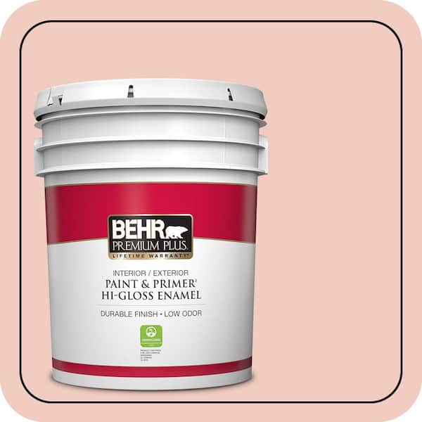 BEHR PREMIUM PLUS 5 gal. #200E-2 Salmon Tint Hi-Gloss Enamel Interior/Exterior Paint & Primer