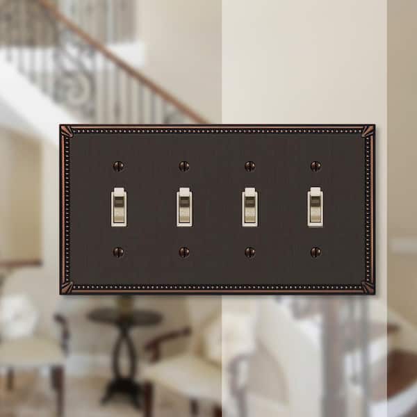 Imperial Bead 4 Gang Toggle Metal Wall Plate - Aged Bronze