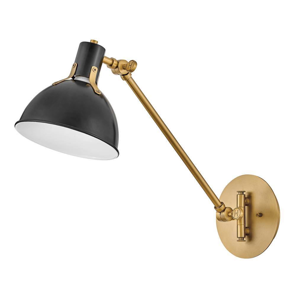 Satin Black and Lacquered Brass Swing Arm Wall Sconce