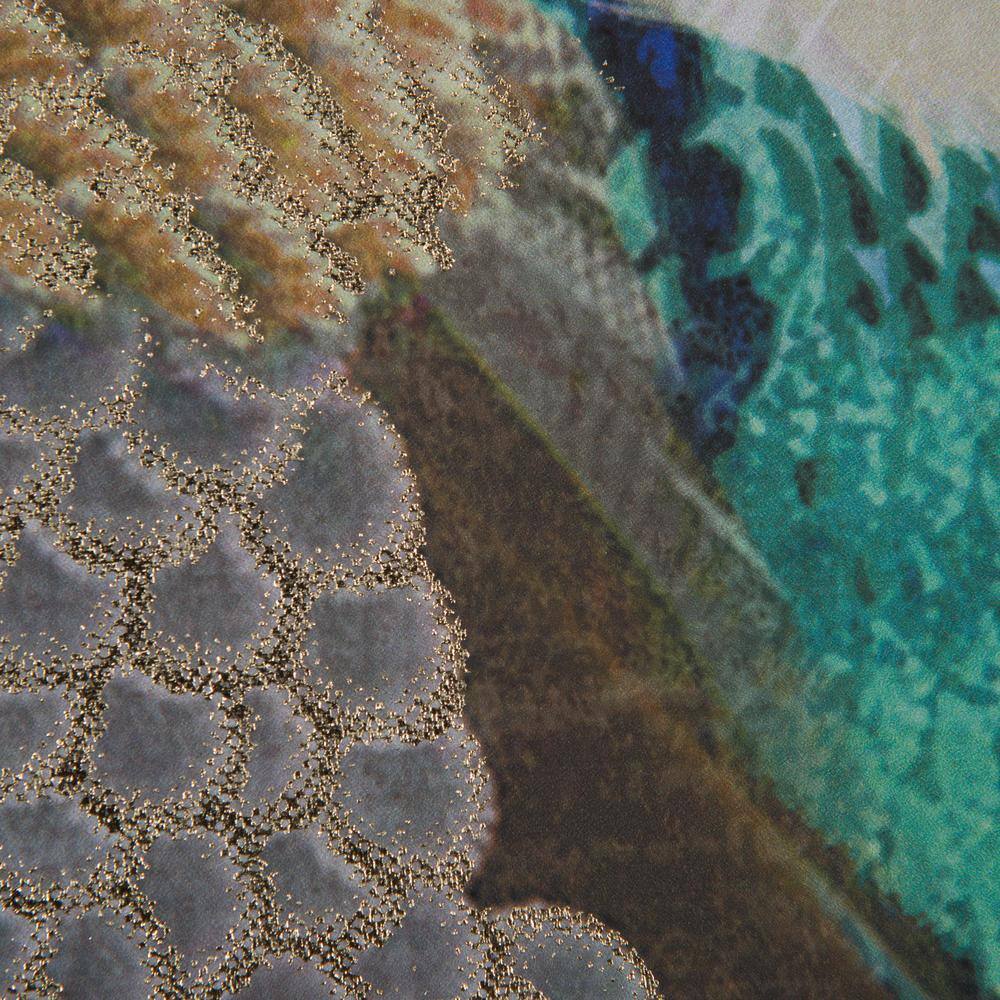 Multicolor Linen Canvas Artwork with Aqua and Teal Peacock