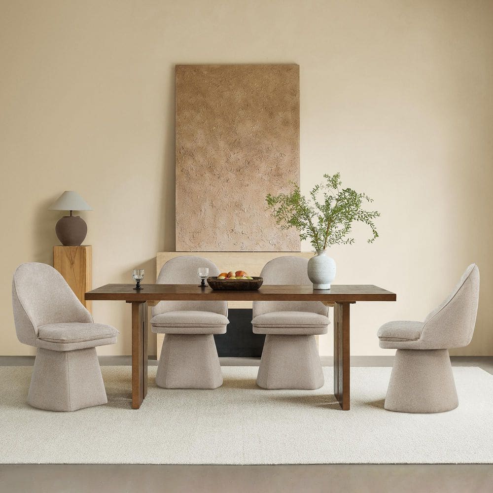 Cora Khaki Fabric Upholstered Swivel Dining Chair with Wood Frame for Diningroom Livingroom （Set of 4) price history on PriceWatchPro